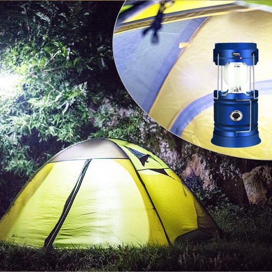 Multifunctionele Solar LED campinglamp blauw