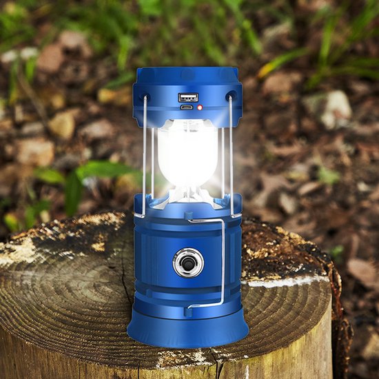 Multifunctionele Solar LED campinglamp blauw