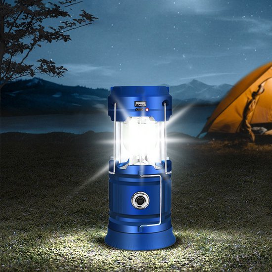 Multifunctionele Solar LED campinglamp blauw