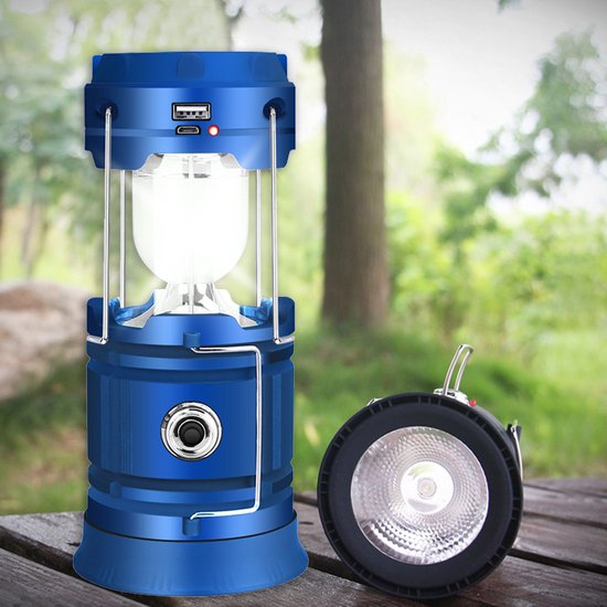 Multifunctionele Solar LED campinglamp blauw