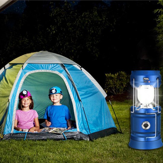 Multifunctionele Solar LED campinglamp blauw