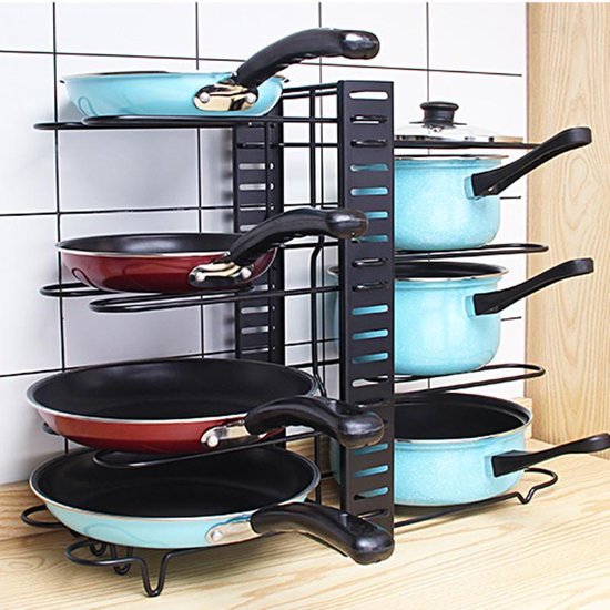 Verstelbaar pannenrek voor 8 pannen