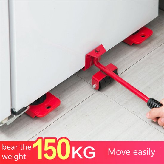 Set van 4 meubelrollers met heffer - Max 150kg - Rood