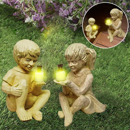 Tuinbeeld Jongen en Meisje - Decoratief - Glow in the Dark