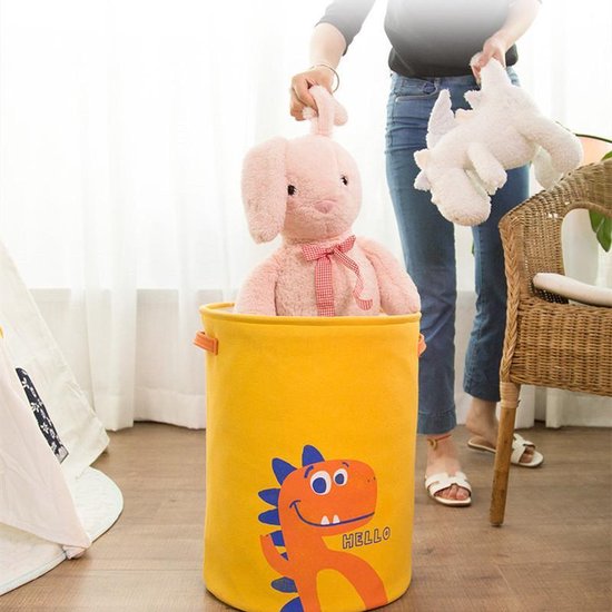 Opvouwbare wasmand met dinosaurus design geel 35x45cm