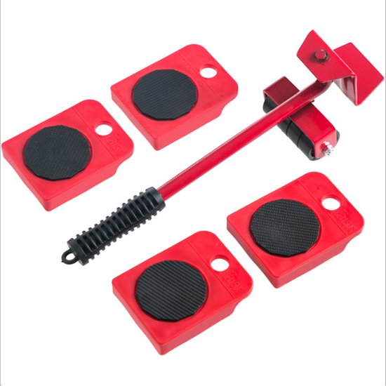 Set van 4 meubelrollers met heffer - Max 150kg - Rood