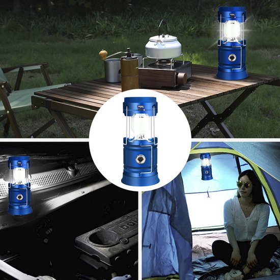 Multifunctionele Solar LED campinglamp blauw