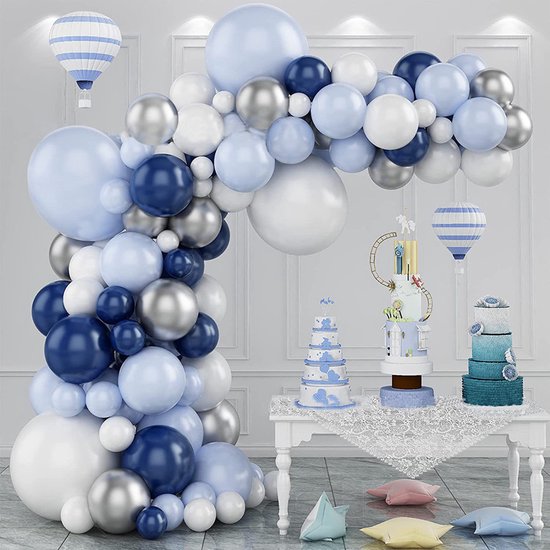 Ballonnenboog - Wit & Blauw - Voor Verjaardagen en Feesten