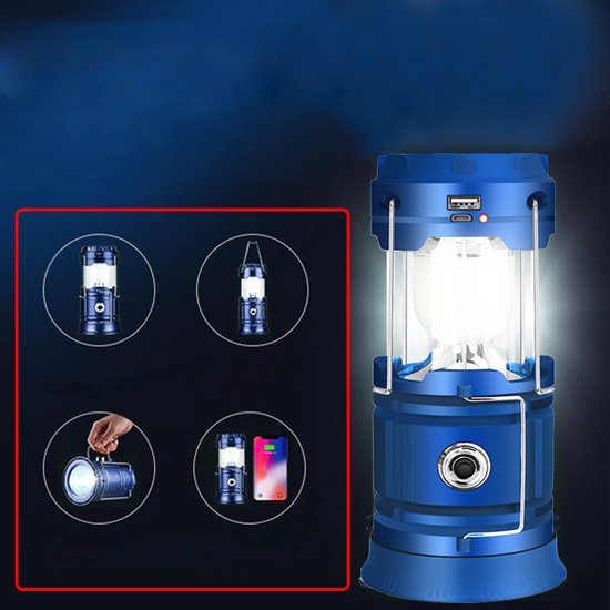 Multifunctionele Solar LED campinglamp blauw