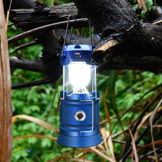 Multifunctionele Solar LED campinglamp blauw