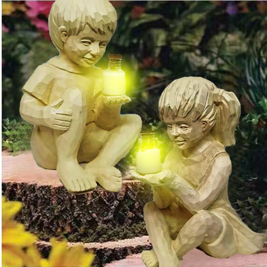 Tuinbeeld Jongen en Meisje - Decoratief - Glow in the Dark