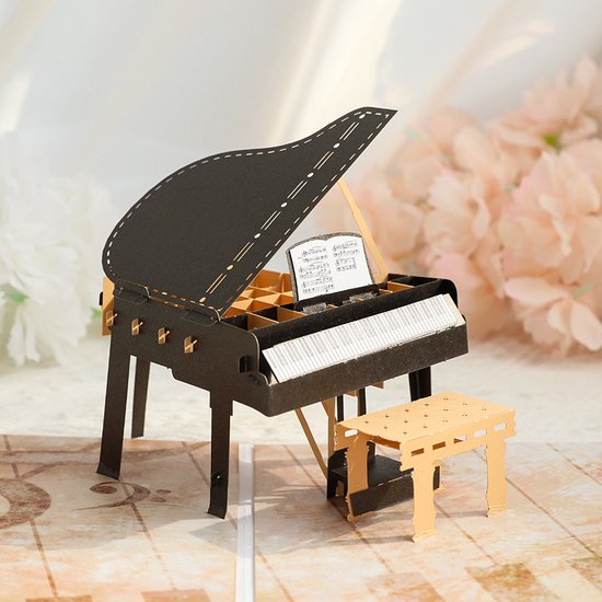 Grote 3D wenskaart piano thema met envelop