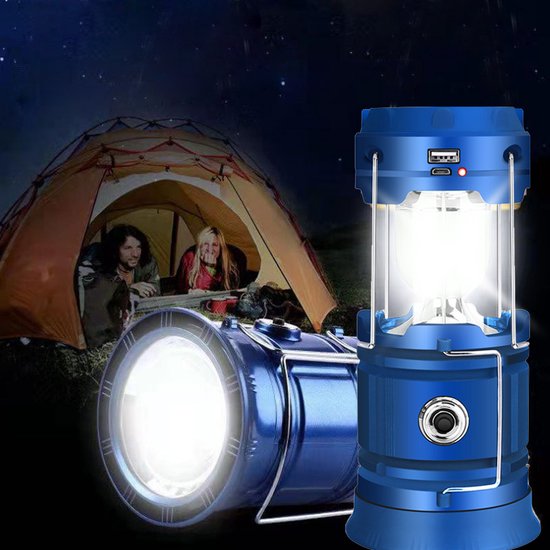 Multifunctionele Solar LED campinglamp blauw