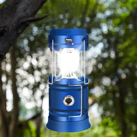 Multifunctionele Solar LED campinglamp blauw