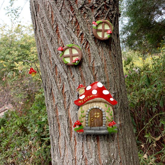 Set van 4 spookachtige paddestoelhuisjes voor de tuin