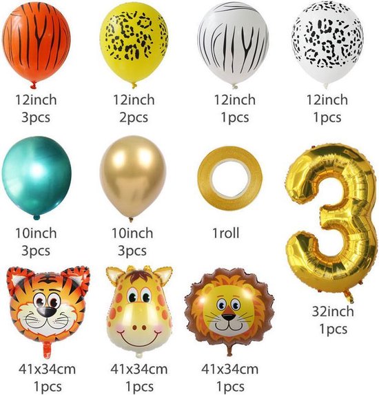 Verjaardag ballonnen set, 3 jaar, dieren