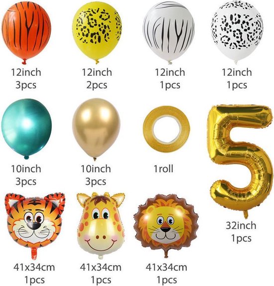 Set Verjaardag Ballonnen Dieren Thema 5 jaar