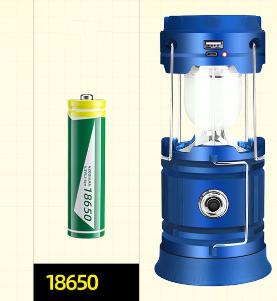 Multifunctionele Solar LED campinglamp blauw