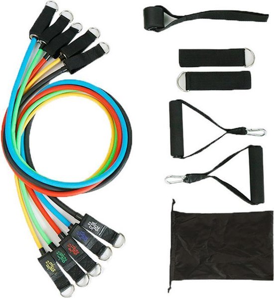 Set van 11 fitness elastische weerstandsbanden