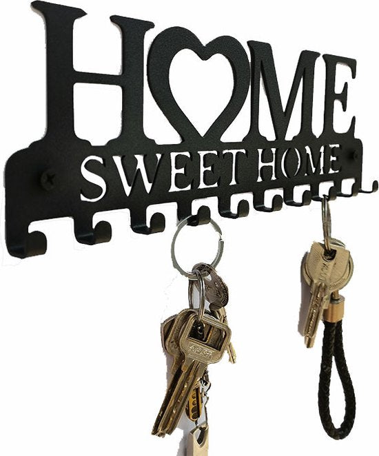 Metalen sleutelrek met 10 haken 'Home Sweet Home'